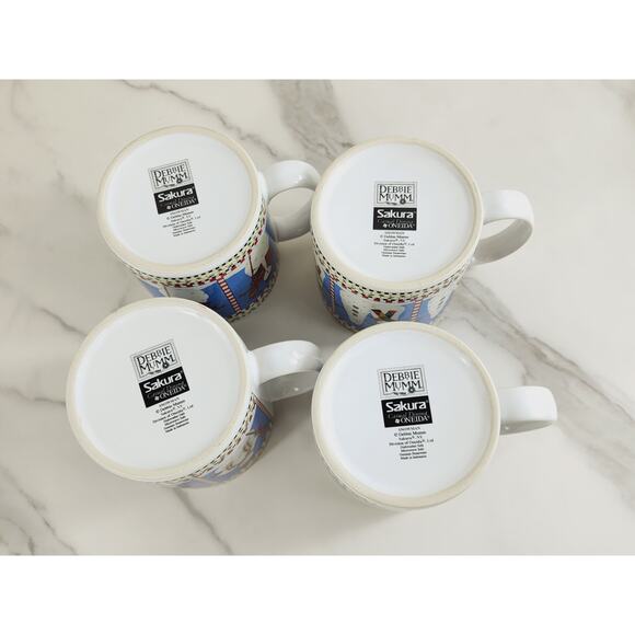 Oneida Sakura Coffee Mug Tea Cup Snowman 3 1/2" Debbie Mumm Stoneware x4 Vintage - Picture 9 of 12